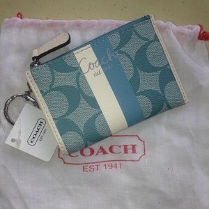 Coach teal blue wallet w/ silver key ring. NWT