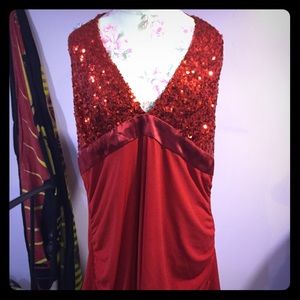 Red halter sequin top