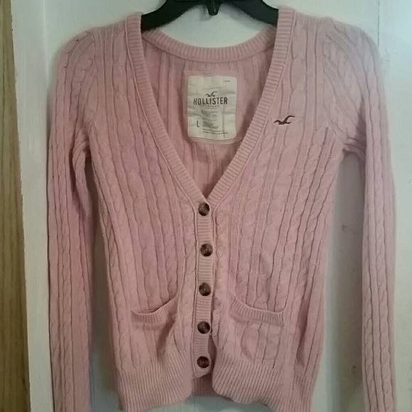 Pink Hollister cropped cardigan sweater