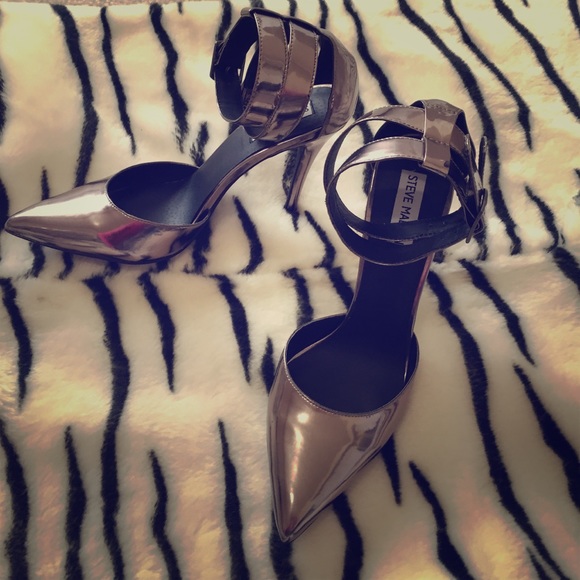 steve maddden metallic double ankle strap heel