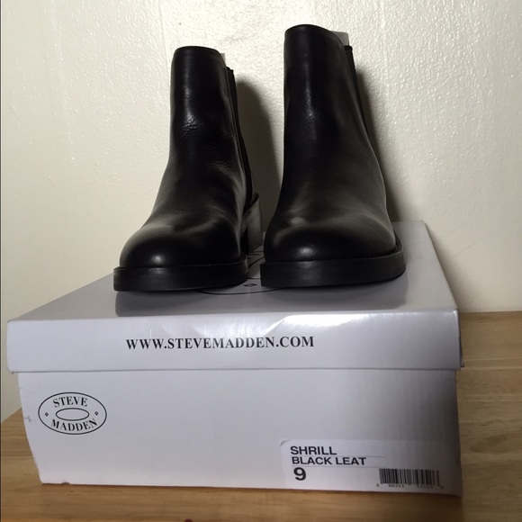 BRAND NEW Steve Madden Black Leather Shrill Boots