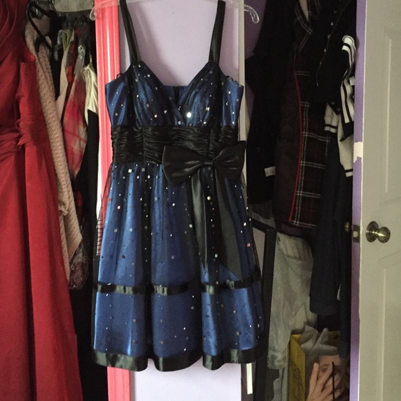 A glitter black and blue sparkly dress.