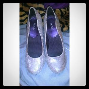 Size 7 silver sparkly heels
