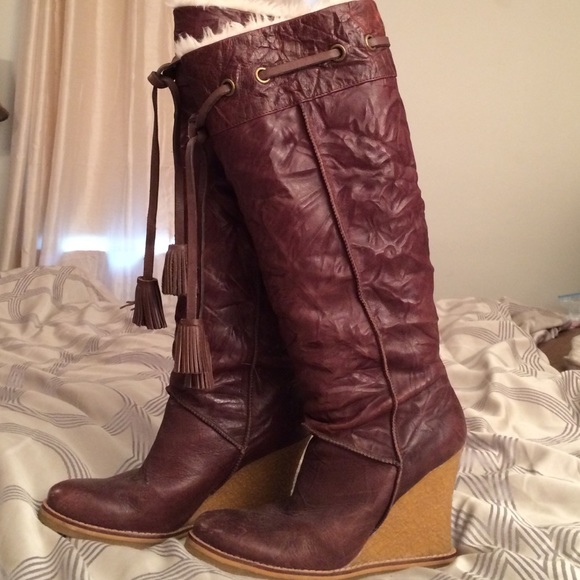 Jessica Simpson tall wedge boots w/ tassels