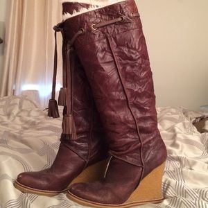 Jessica Simpson tall wedge boots w/ tassels