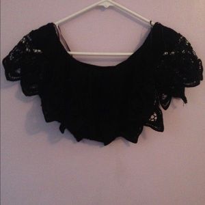 Black off shoulder crochet crop top