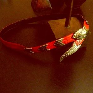 Morgan Taylor genuine snakeskin red fashion belt