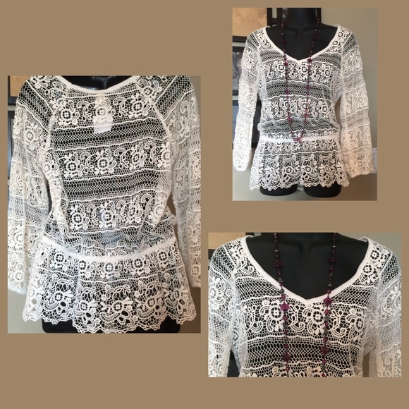 Free People Crochet Lace Boho Peplum Top. Final $ - Picture 3 of 4