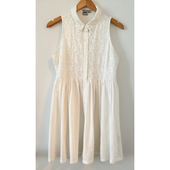 Lace and Jersey Dress with Button Front