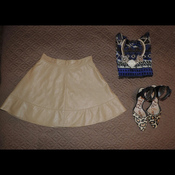 Camel Colored Faux Leather Skirt