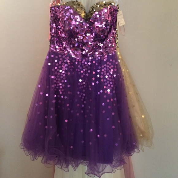 Purple sequined strapless dress