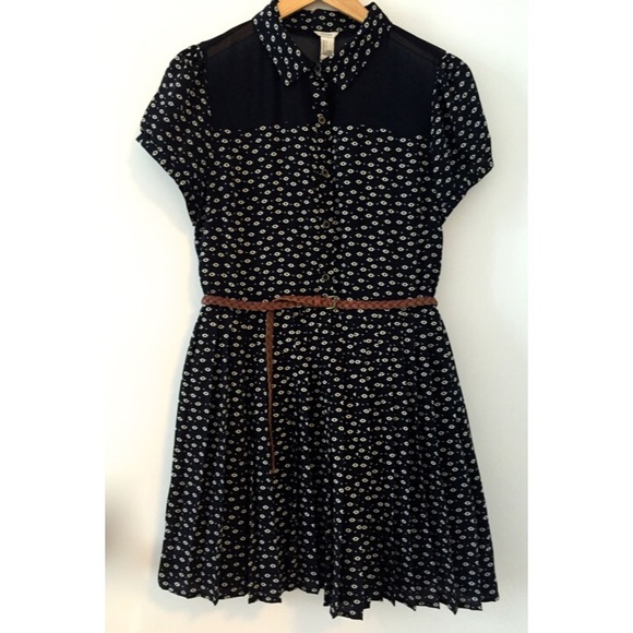 Pleated Print Dress with Sheer Yoke