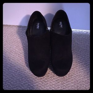 Suede black wedge booties