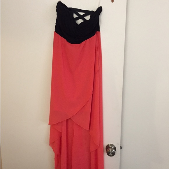 Black and Coral Windsor Hi-Lo Dress