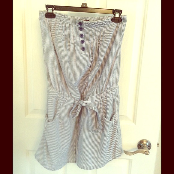 Light blue and white striped romper