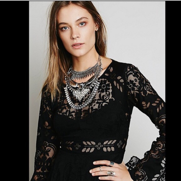 💜bundled Free People black bell sleeve dress - Picture 4 of 4