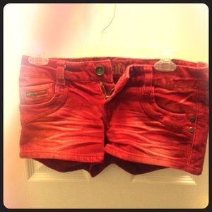 Red courdory shorts, lightly worn