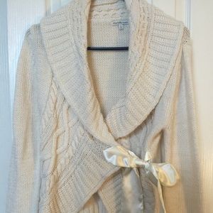 Cardigan sweater with satin ties