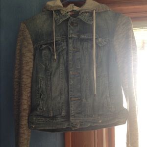 Free people denim jacket with cloth sleeves