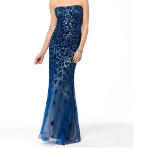 strapless blue sequins prom dress