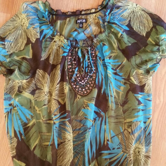 Ladies blue & green print top