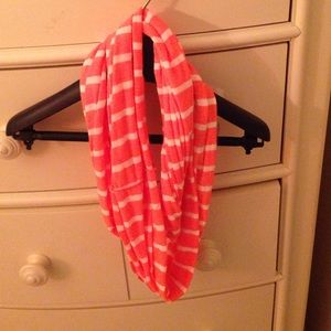 Vibrant orange and white stripped infinity scarf