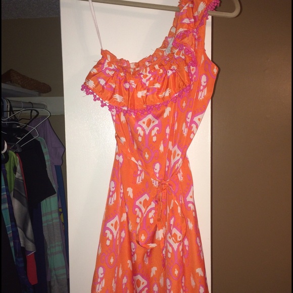 Boutique one shoulder orange and pink dress