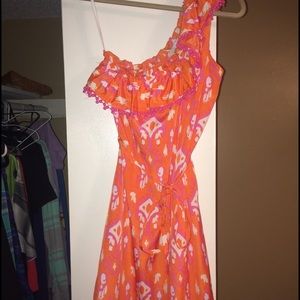 Boutique one shoulder orange and pink dress