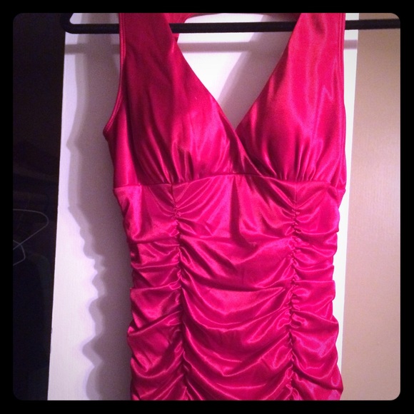 Red silky ruched red tank top with cut out back