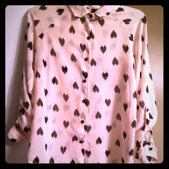 Fun & flirt baby pink button up with black hearts