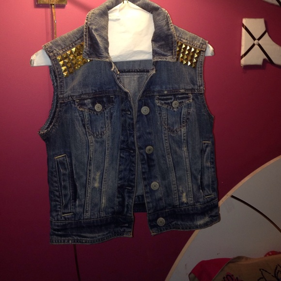 Gold studded denim sleeveless jacket