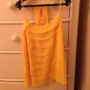 yellow summed ruffled tank top