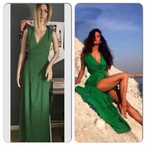Green goddess wrap maxi dress