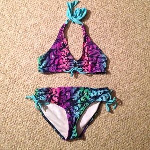 Multi colored feather bathing suit