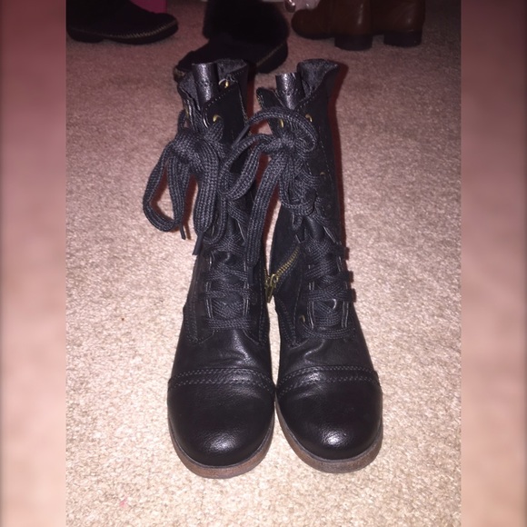 Black Leather Combat Boots