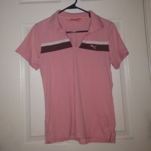 Pink, brown, and white puma collared shirt