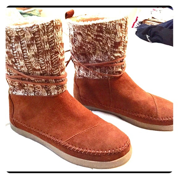 TOMS chestnut cable knit suede boots