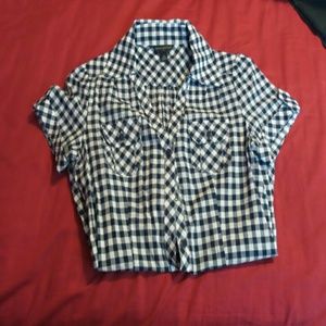 BR navy plaid blouse
