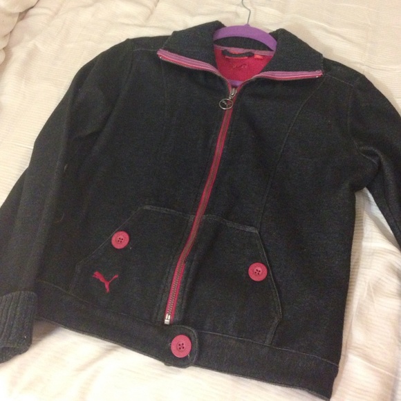 Puma black jacket with fuscia buttons