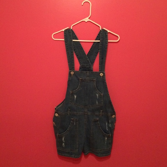 Denim overall shorts