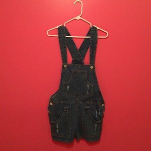 Denim overall shorts