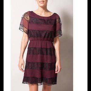 ALICE + OLIVIA, Burgundy and Lace Striped Dress