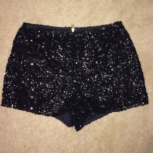 High wasted black sequined shorts