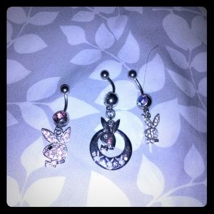 3 pc Bunny belly rings set