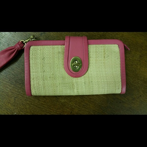 Coach Straw Pink Leather Clutch Wristlet