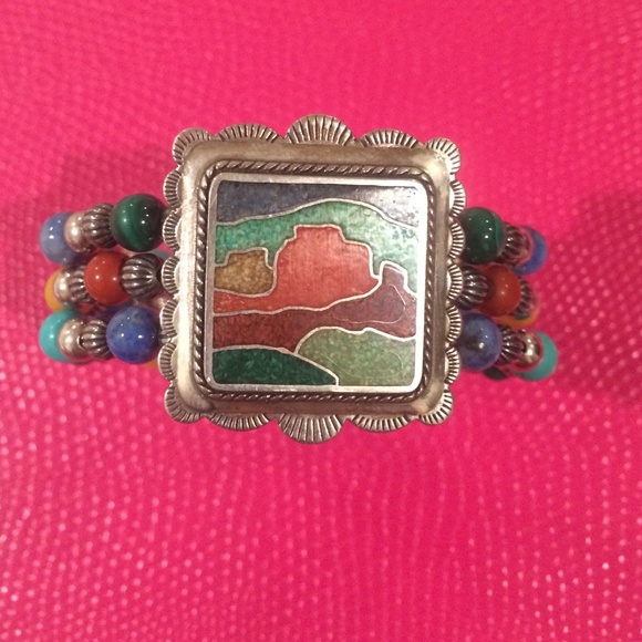 Inlay sterling multi bangle - Picture 2 of 4