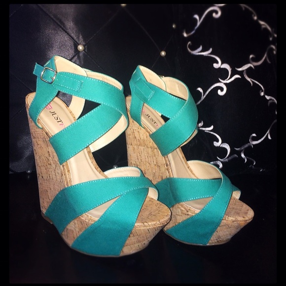 JustFab Shoes - Wedges - Turquoise & Cork NEW!!