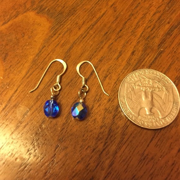 Sterling & blue crystal earrings - Picture 2 of 2