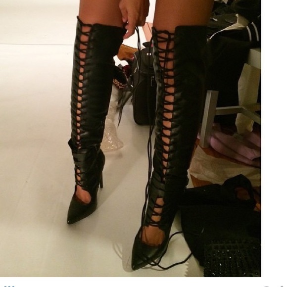 Black Over the Knee Lace Up Boots