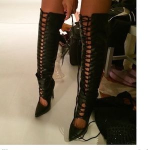 Black Over the Knee Lace Up Boots